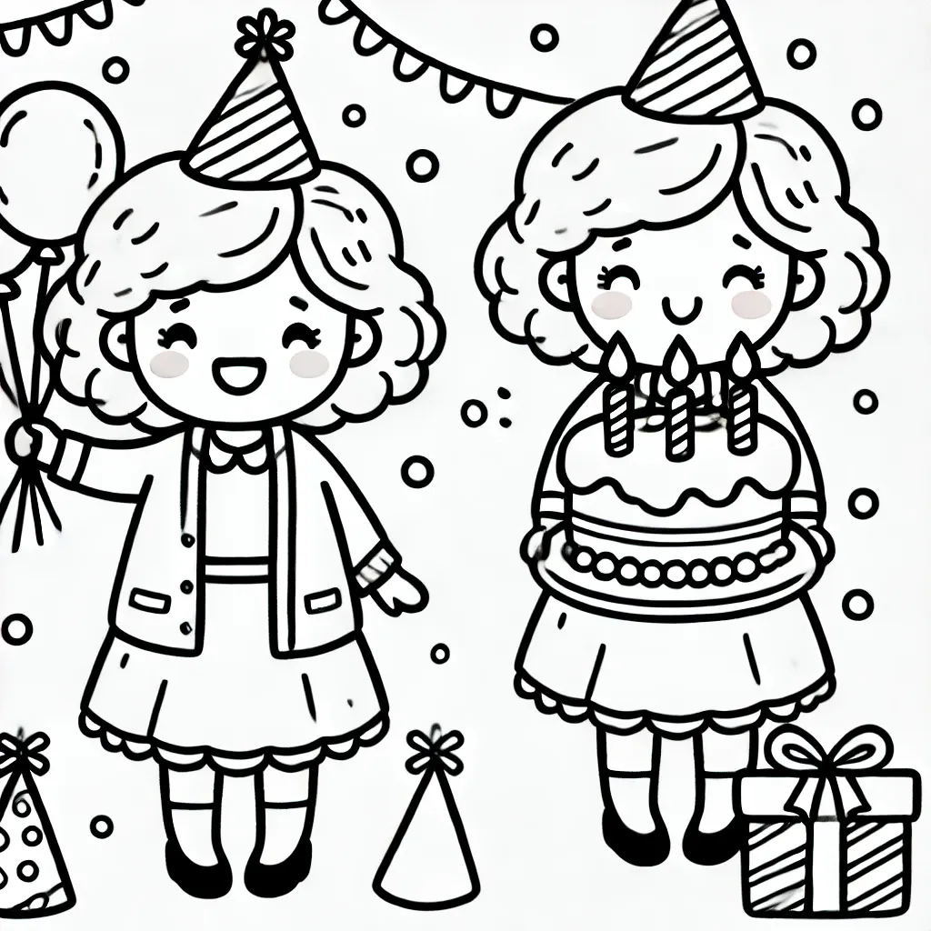 Zwei Omas mit Ballons und Geburtstagstorte