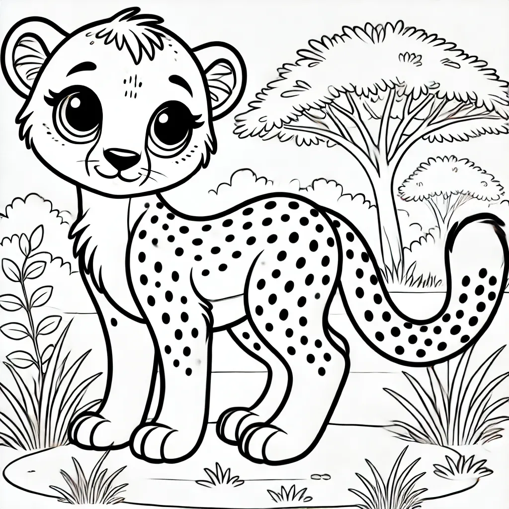 Verspielter Cartoon-Gepard mit großen Augen