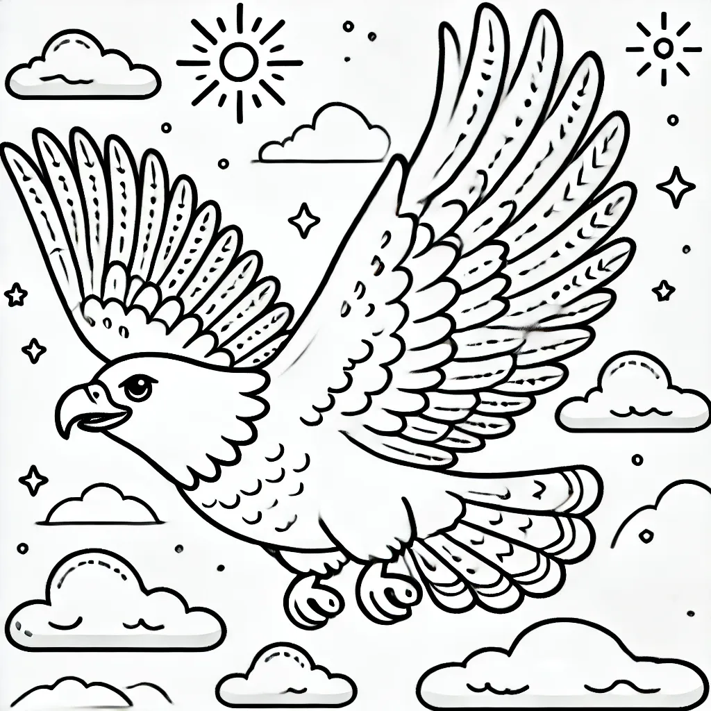 Majestätischer Adler im Flug mit Wolken und Sonne