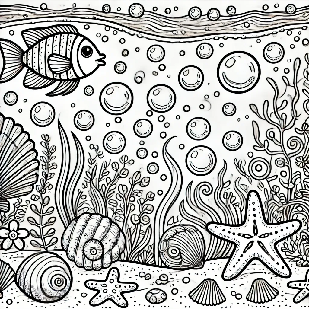 Fisch mit Muscheln und Seesternen am Meeresboden