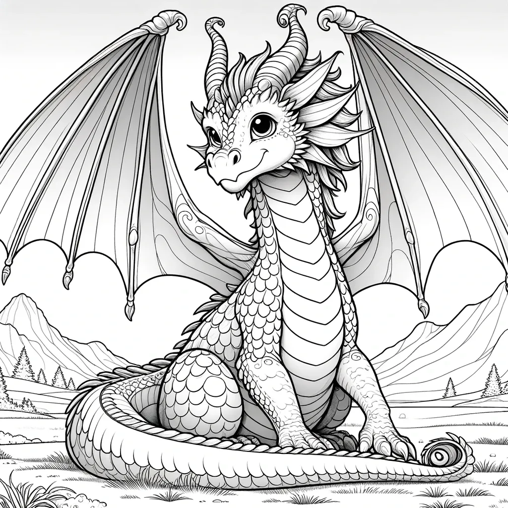 Majestätischer Drache mit Flügeln vor Bergkulisse