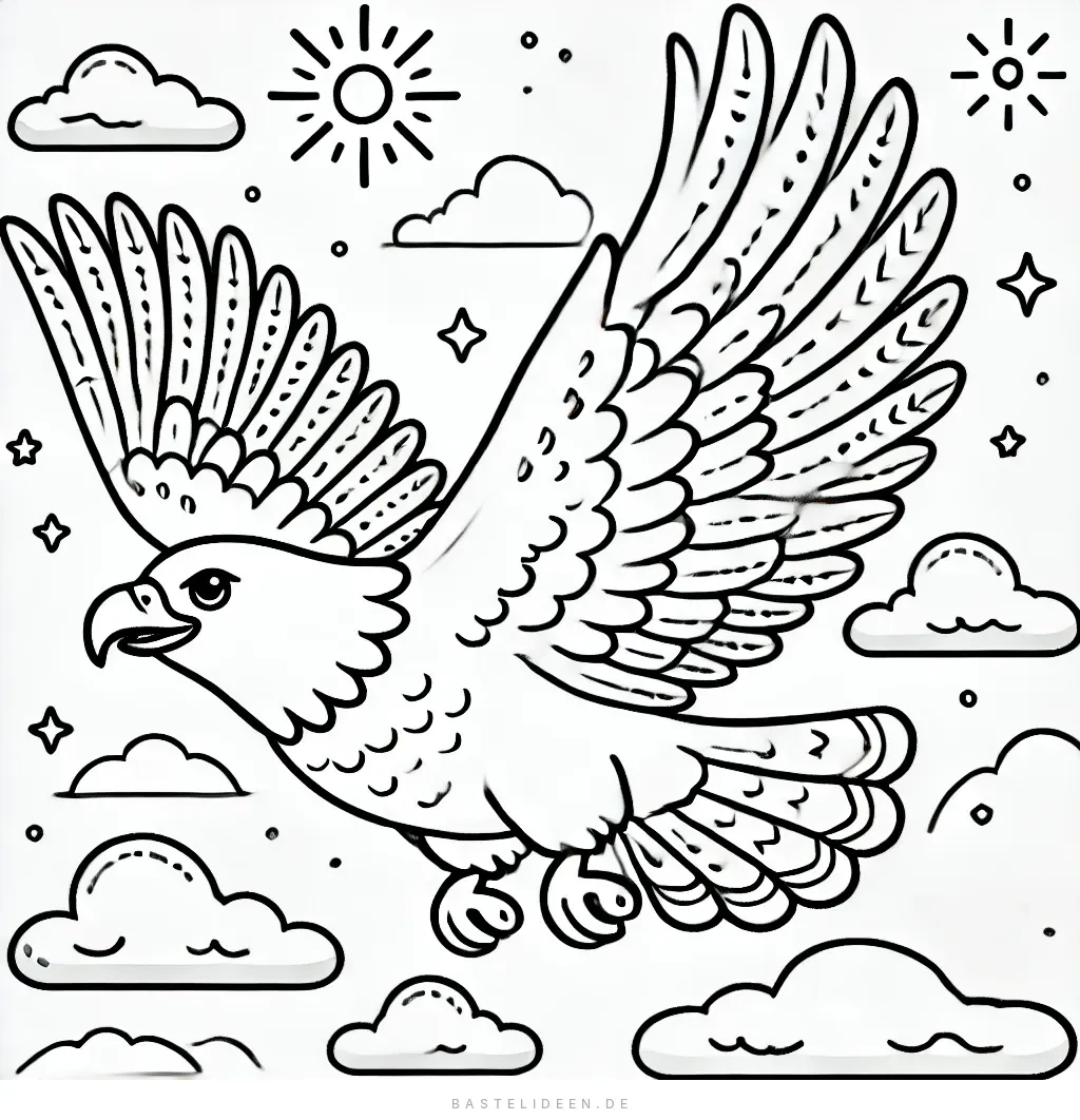 Majestätischer Adler im Flug mit Wolken und Sonne