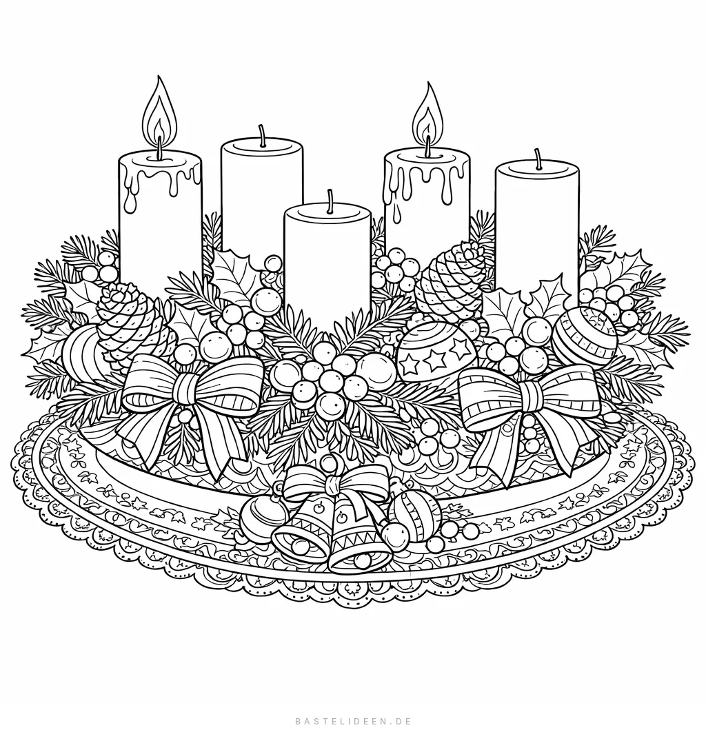 Kunstvoller Adventskranz mit Tannenzweigen, Zapfen, Glocken und Schleifen