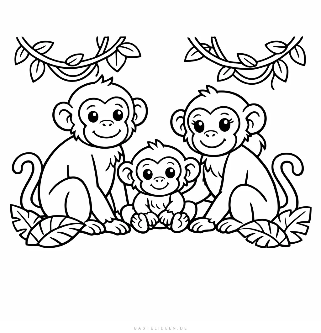 Affenfamilie mit Eltern und Baby im Dschungel