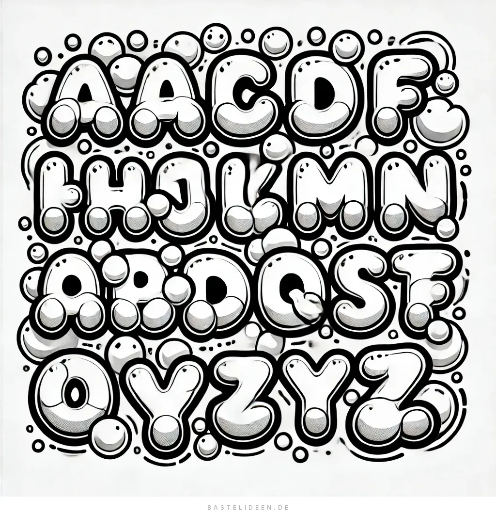 Verspieltes Alphabet aus Blasenbuchstaben
