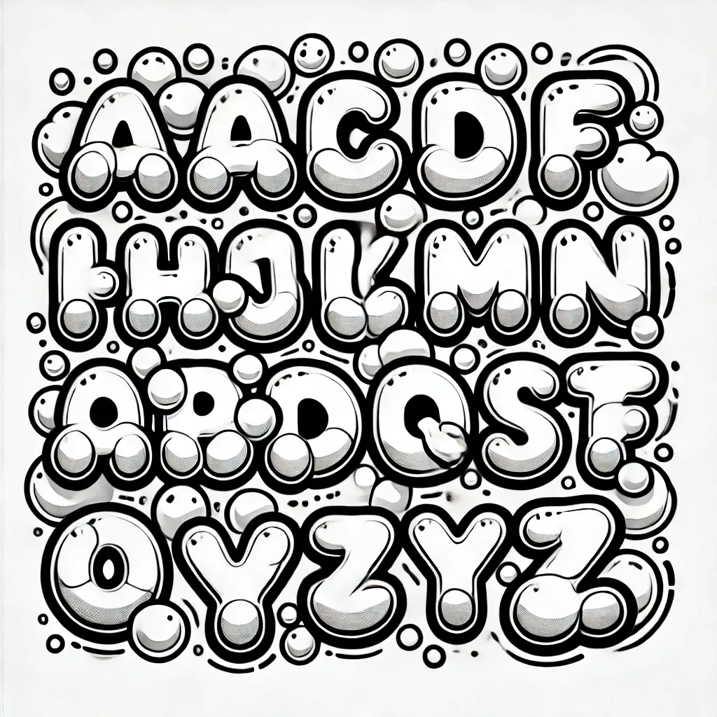 Verspieltes Alphabet aus Blasenbuchstaben