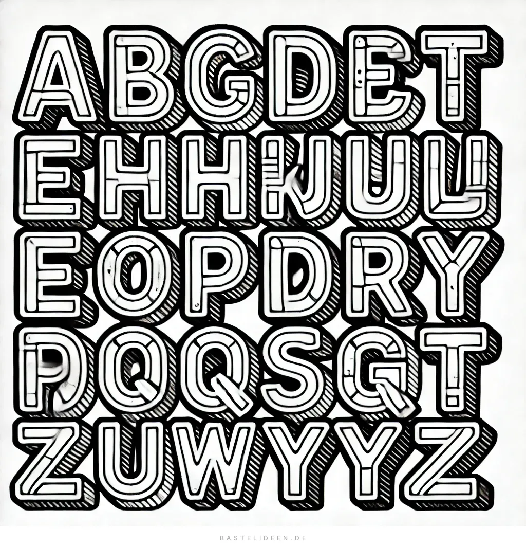 Alphabet mit fetten Blockbuchstaben und 3D-Effekt