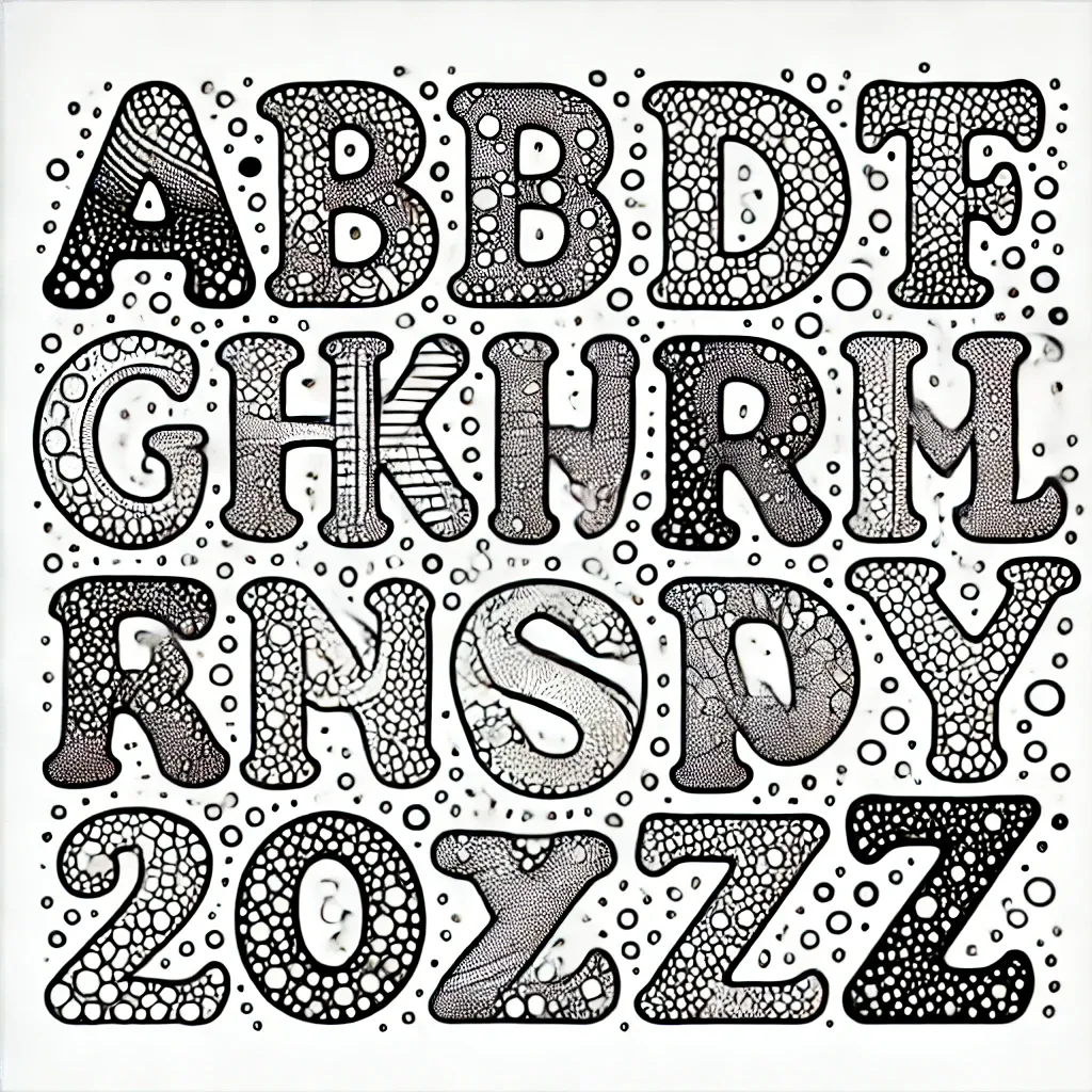 Buchstaben mit detaillierten Designs und Texturen