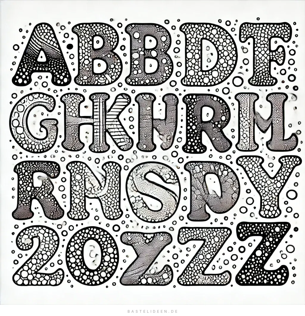 Buchstaben mit detaillierten Designs und Texturen
