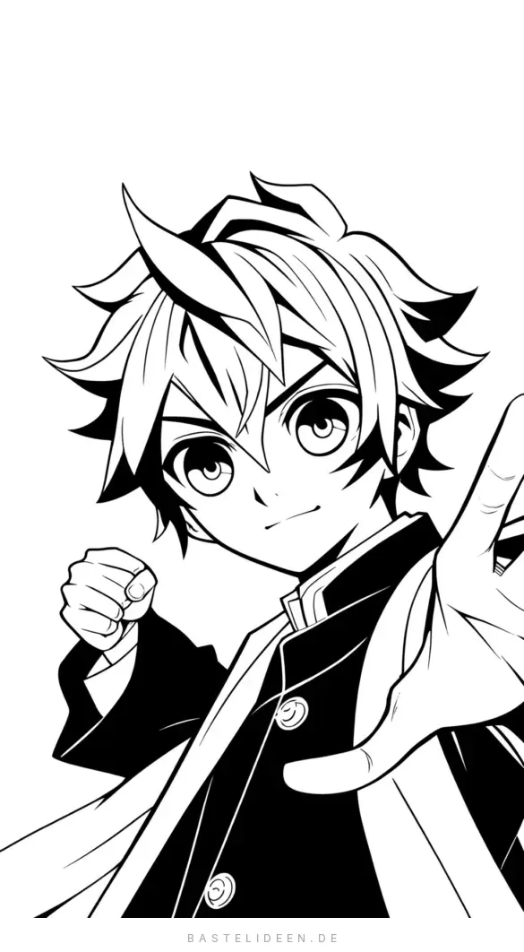 Dynamischer Anime-Held mit stacheligen Haaren in kraftvoller Pose