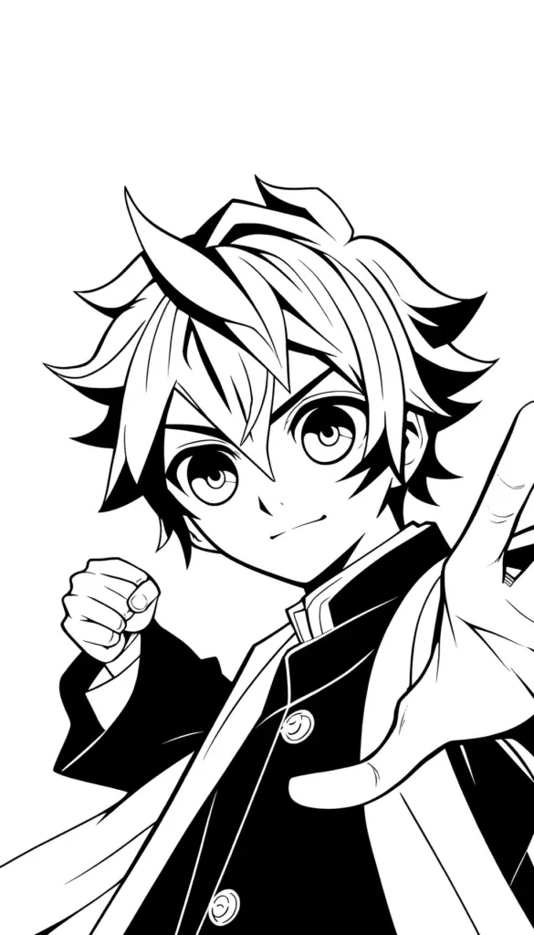 Dynamischer Anime-Held mit stacheligen Haaren in kraftvoller Pose