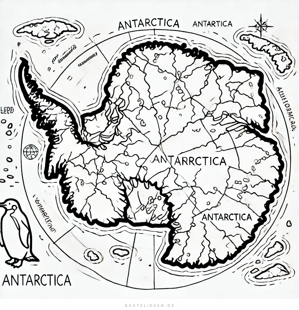 Landkarte der Antarktis mit Pinguin und Kompass