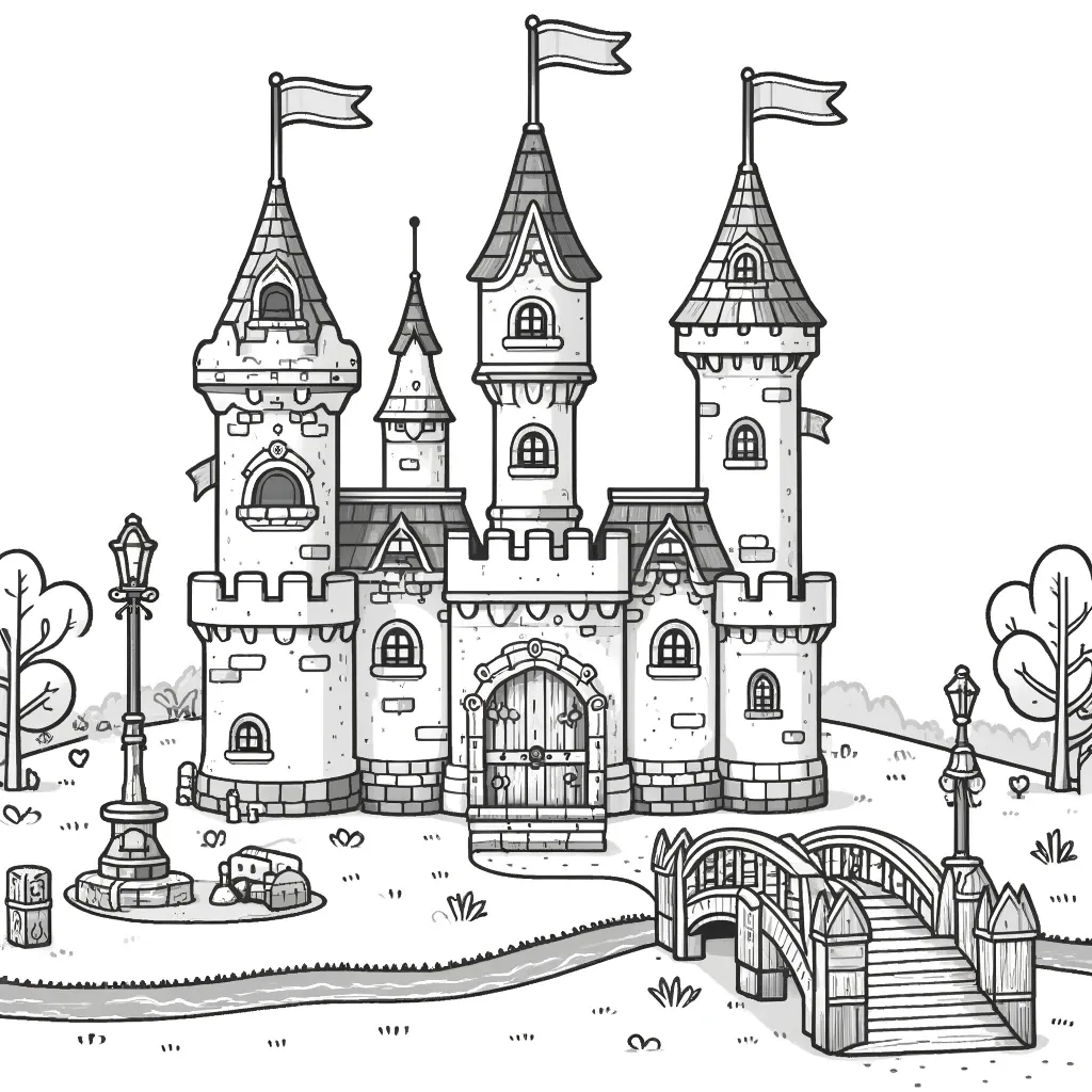 Verzauberndes Schloss mit Türmen und Brücke