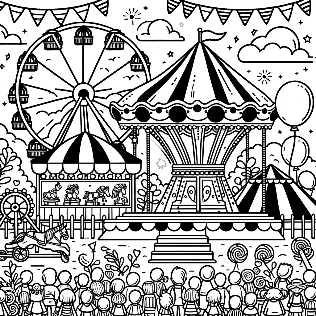 Jahrmarktszene mit Karussell und Riesenrad