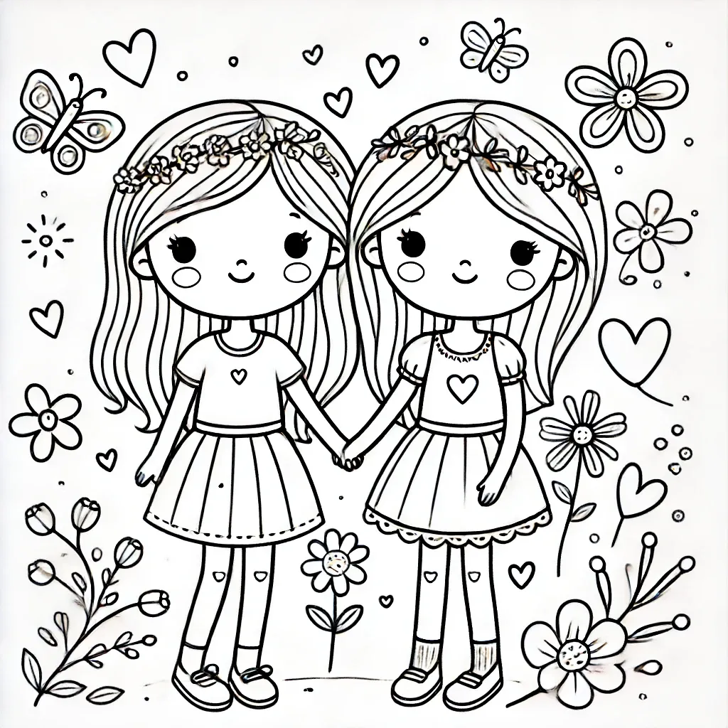 Zwei Freundinnen halten Händchen mit Blumen