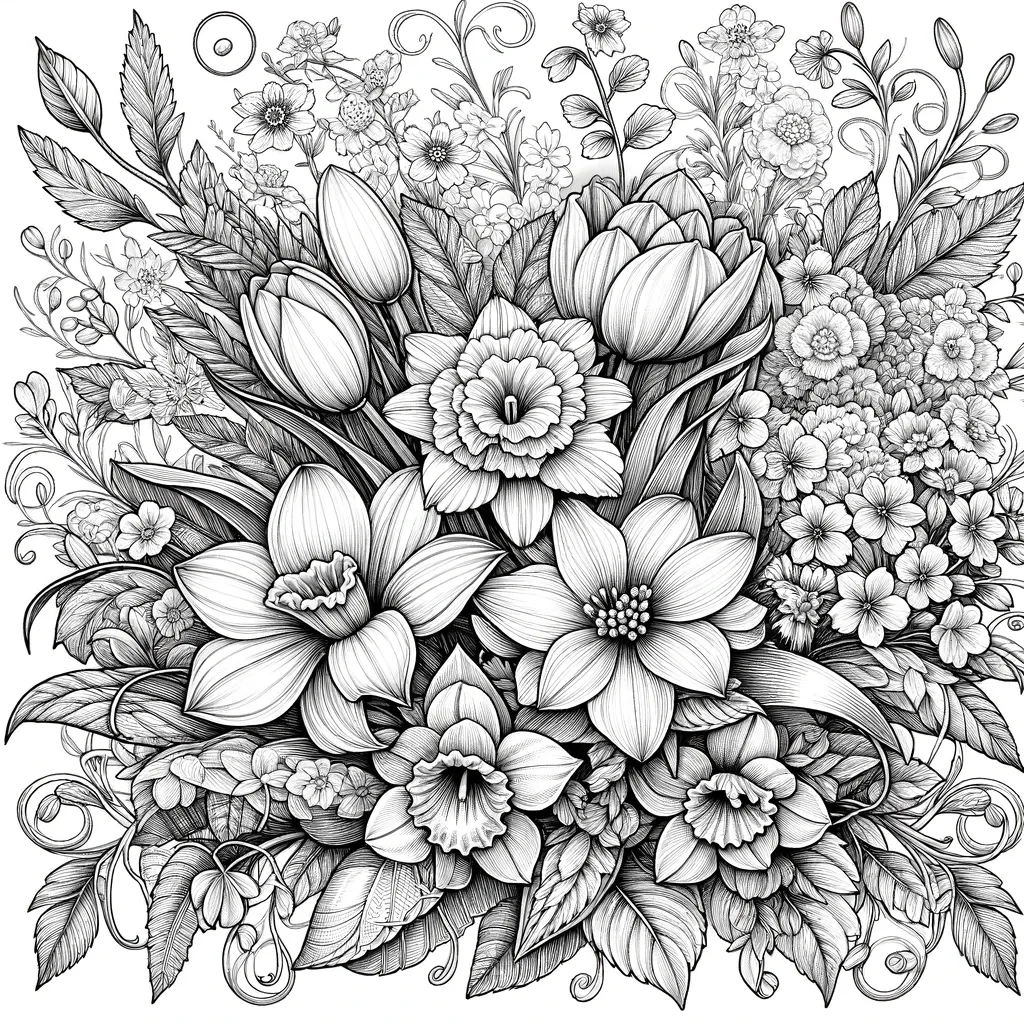 Detaillierte Frühlingsblumen in voller Blüte