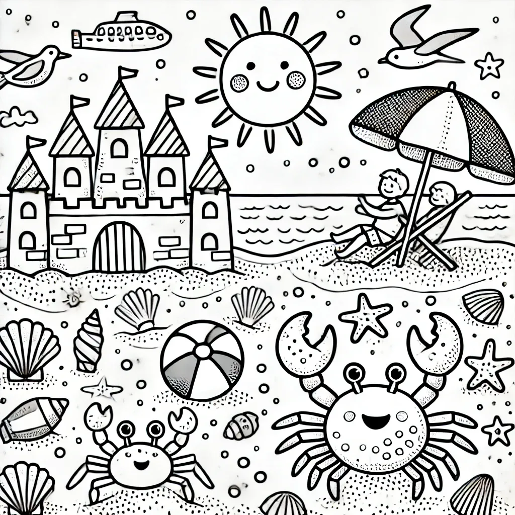 Strandtag mit Sandburg und Sonne