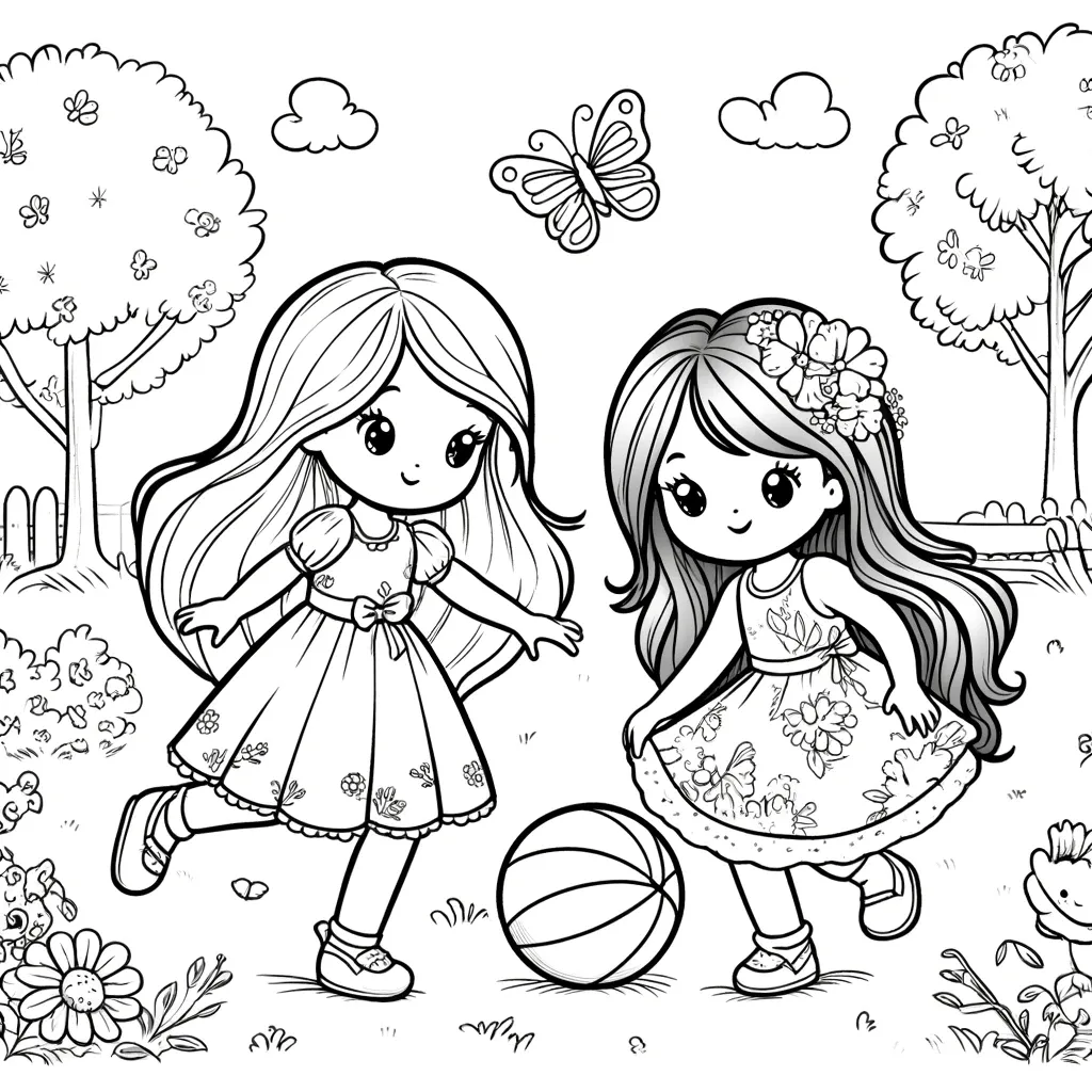 Mädchen spielen mit Ball im Garten