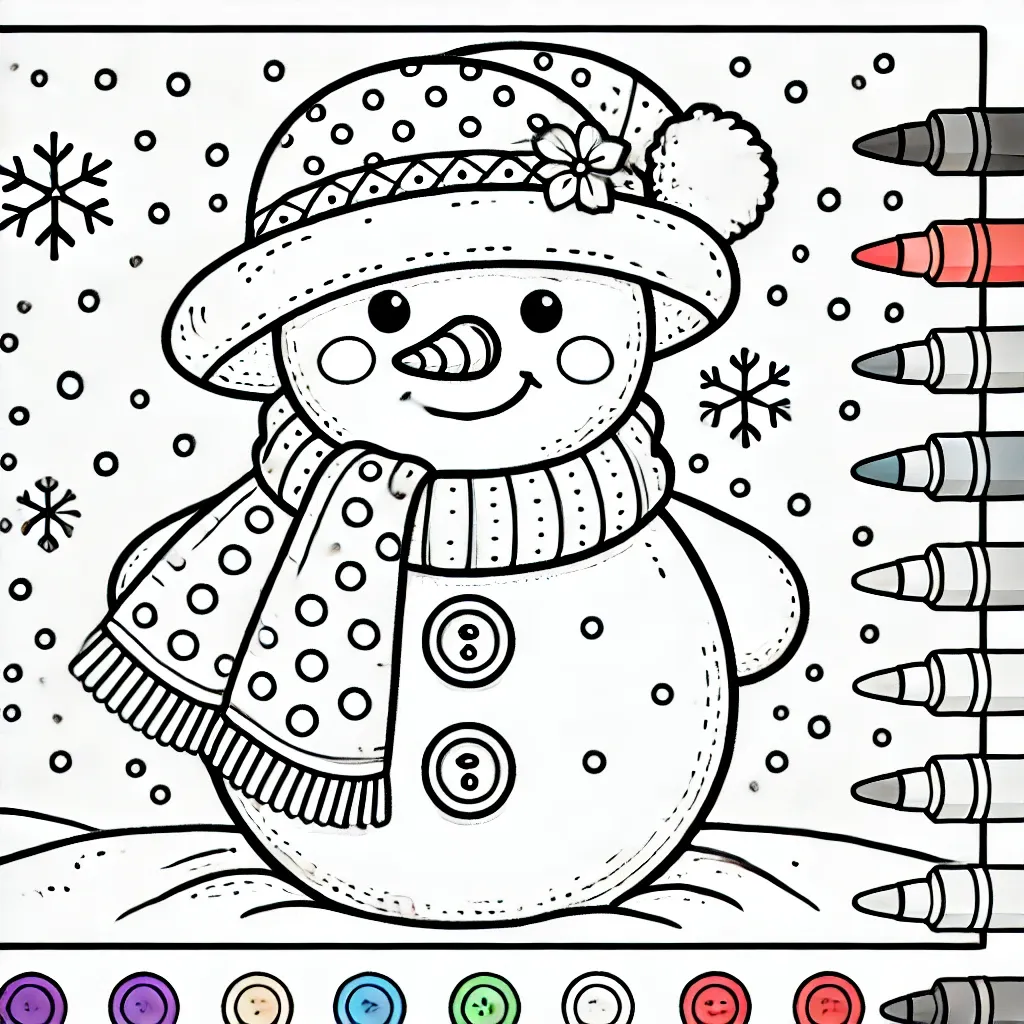 Niedlicher Schneemann mit Mütze und Schal