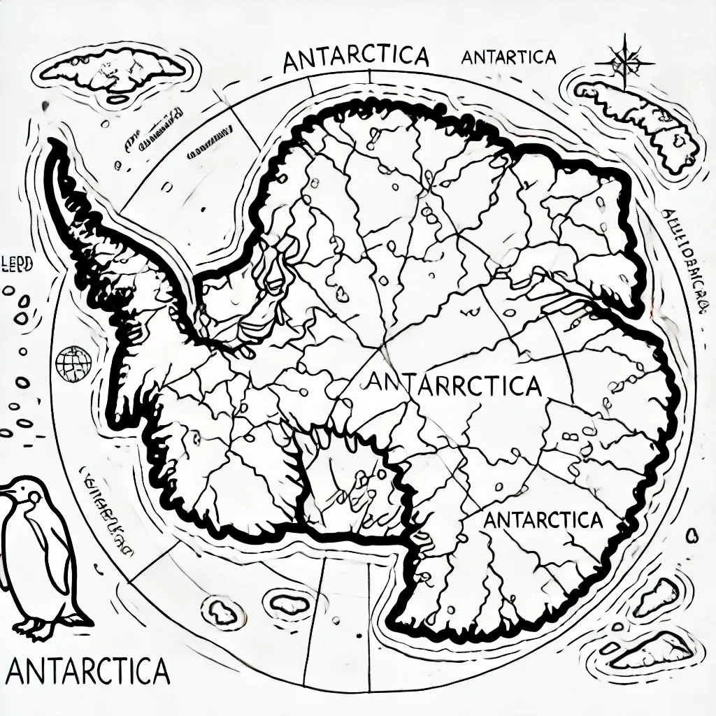 Landkarte der Antarktis mit Pinguin und Kompass