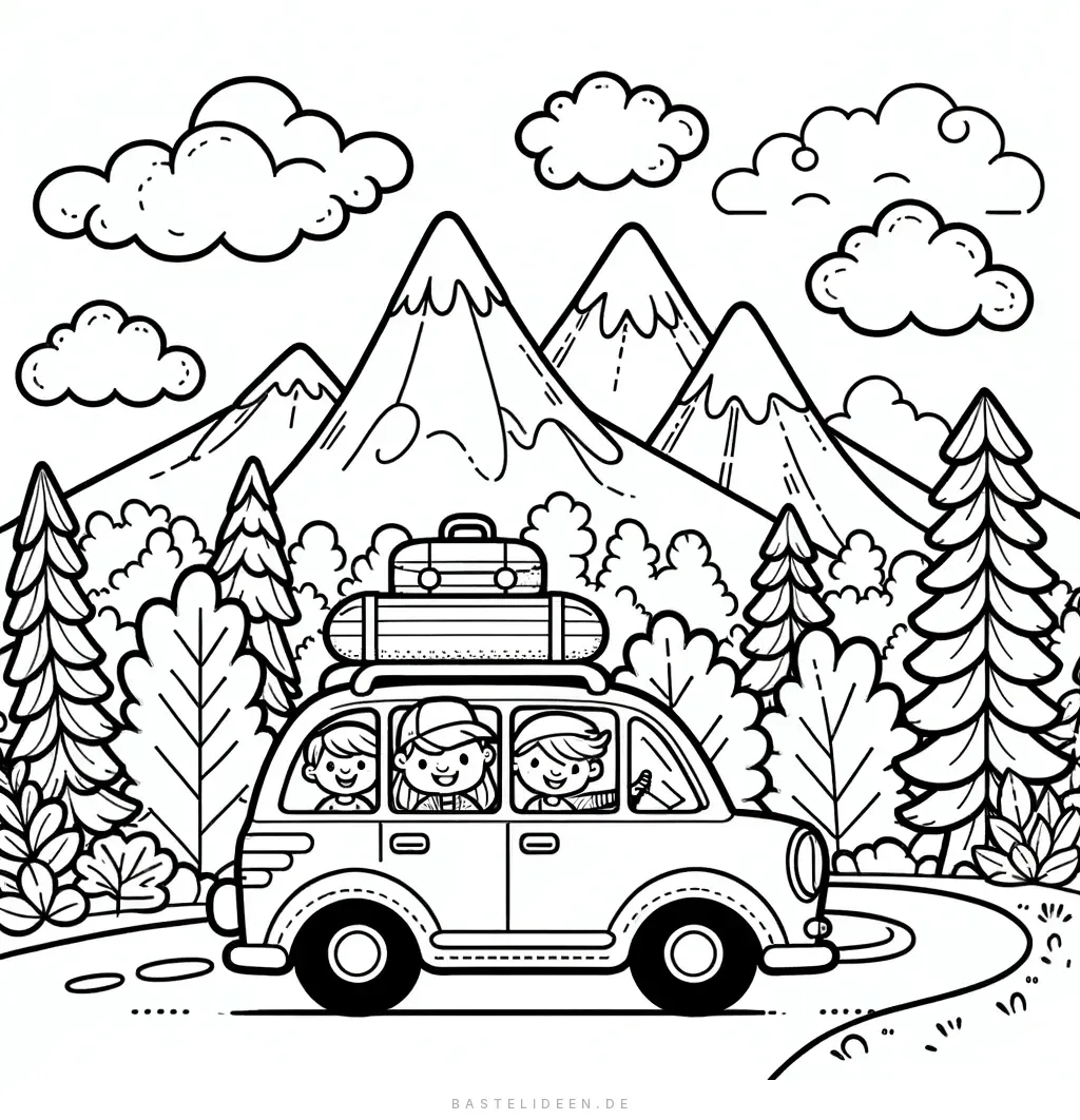 Fröhliches Auto auf Reise für kleine Entdecker