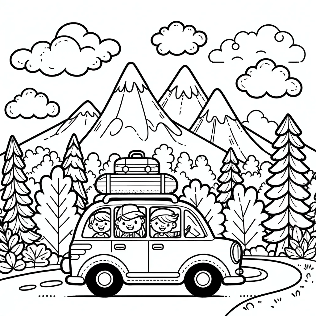 Fröhliches Auto auf Reise für kleine Entdecker