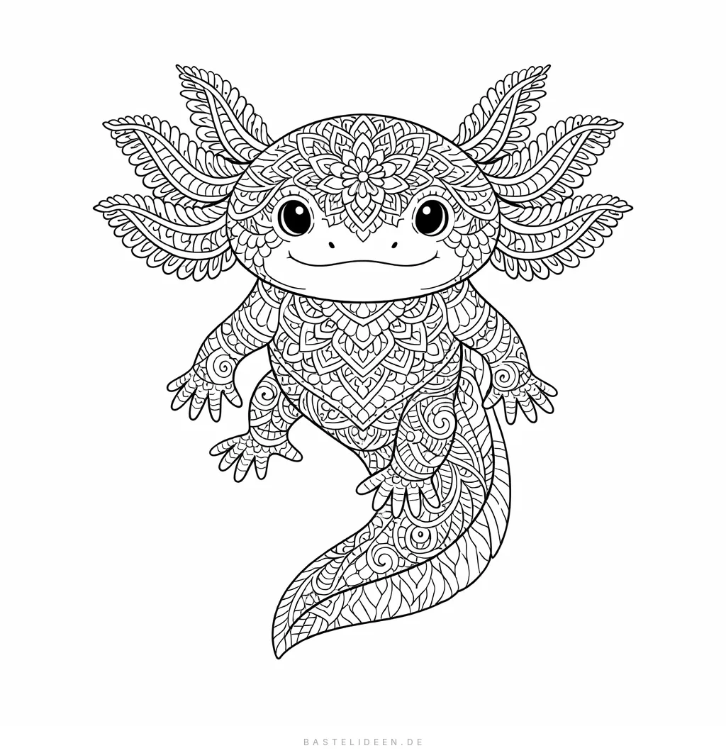 Axolotl mit kunstvollen Mandala-Mustern