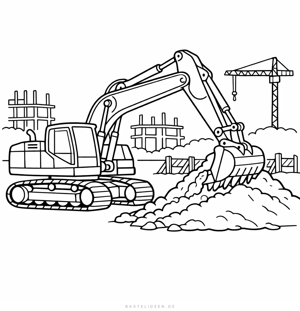 Bagger gräbt Erde auf der Baustelle