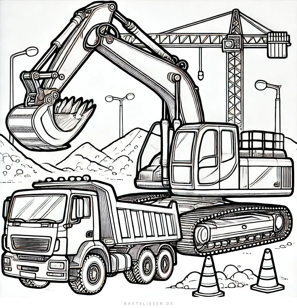 Bagger lädt Erde in einen Kipplaster