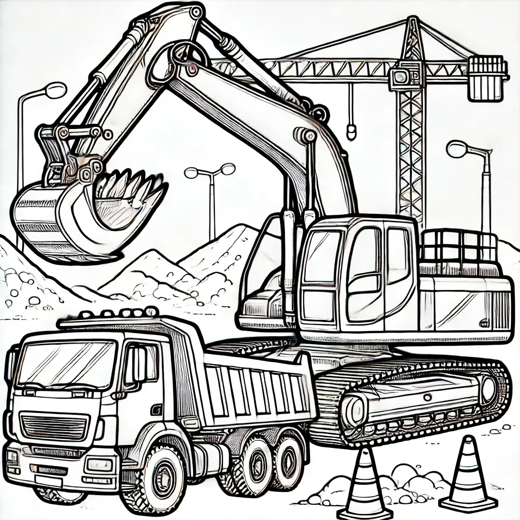 Bagger lädt Erde in einen Kipplaster