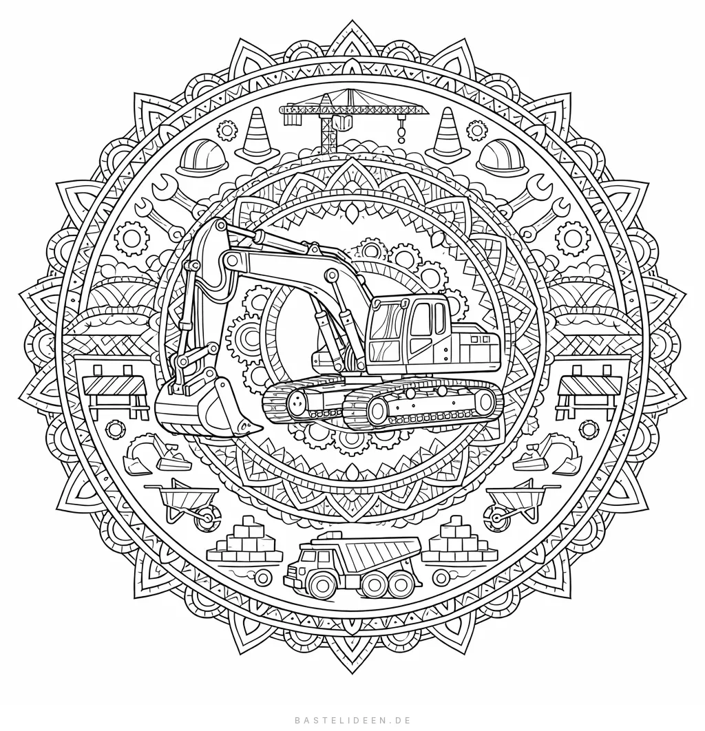 Bagger-Mandala mit Baustellen-Elementen