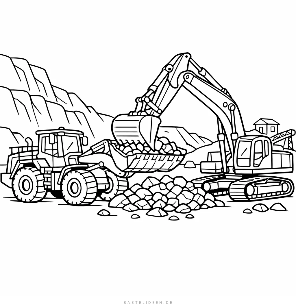 Bagger und Radlader arbeiten zusammen