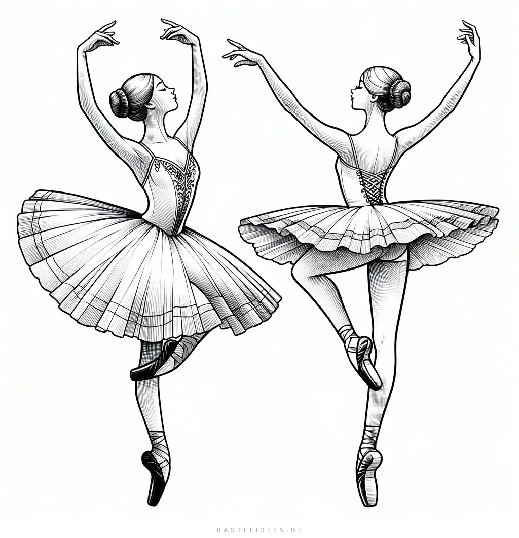 Zwei elegante Ballerinas in klassischen Posen mit Tutus