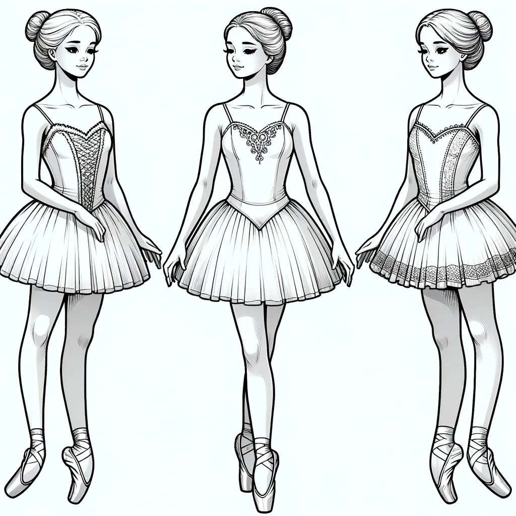 Drei Ballerinas nebeneinander stehend mit verschiedenen Tutus