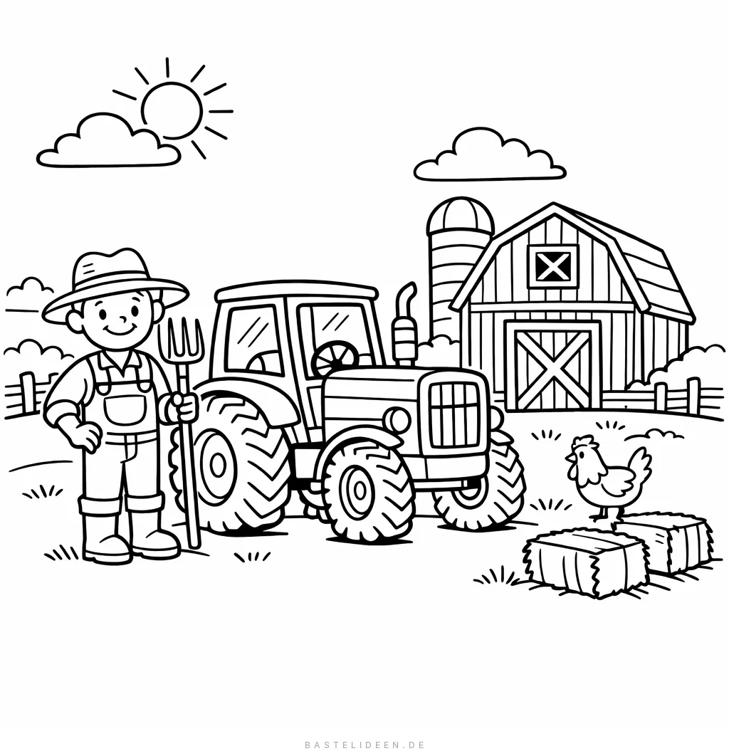 Bauer fährt Traktor auf dem Bauernhof