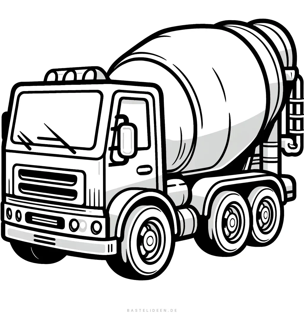 Betonmischer mit Mischtrommel und Reifen