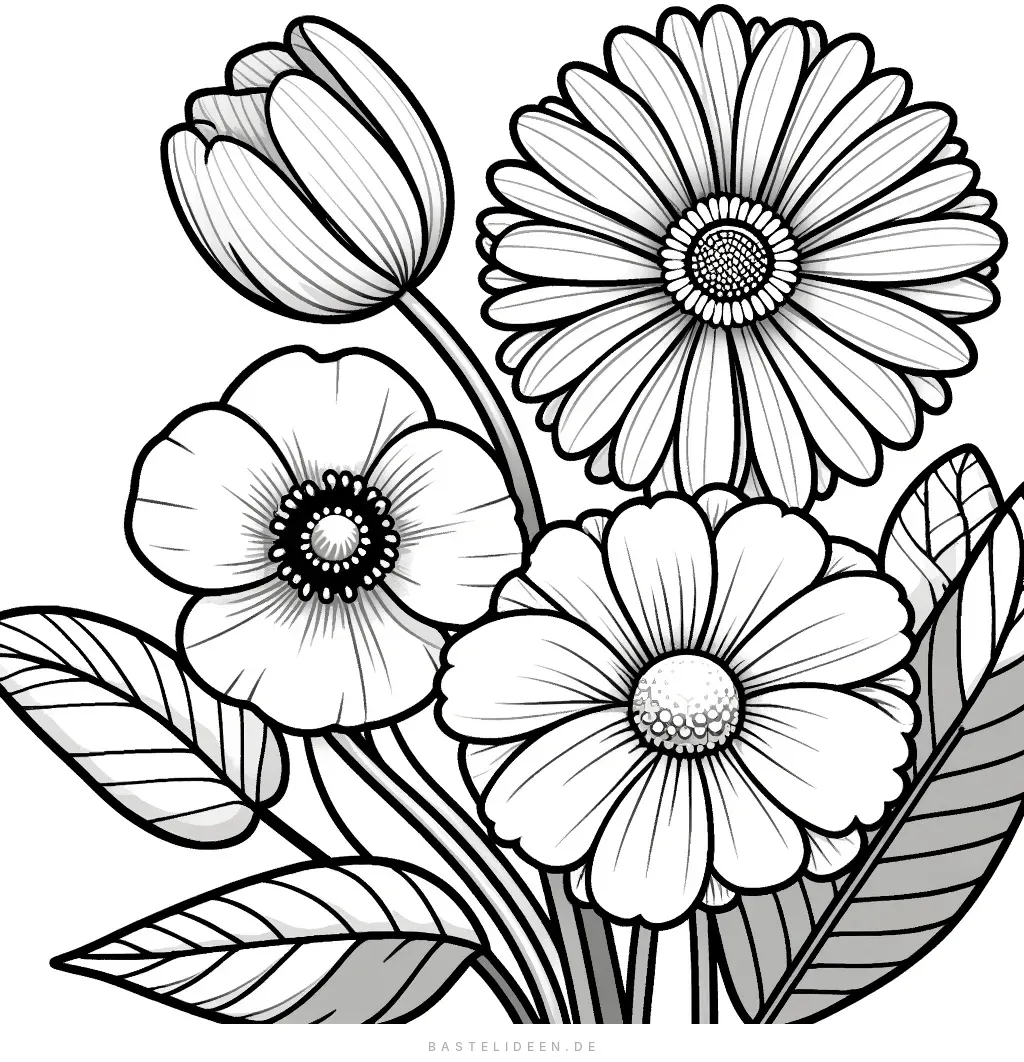 Blumenstrauss mit Tulpen, Margeriten und Gerbera