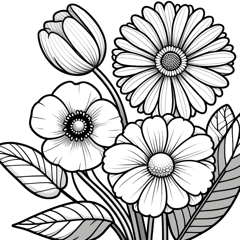 Blumenstrauss mit Tulpen, Margeriten und Gerbera