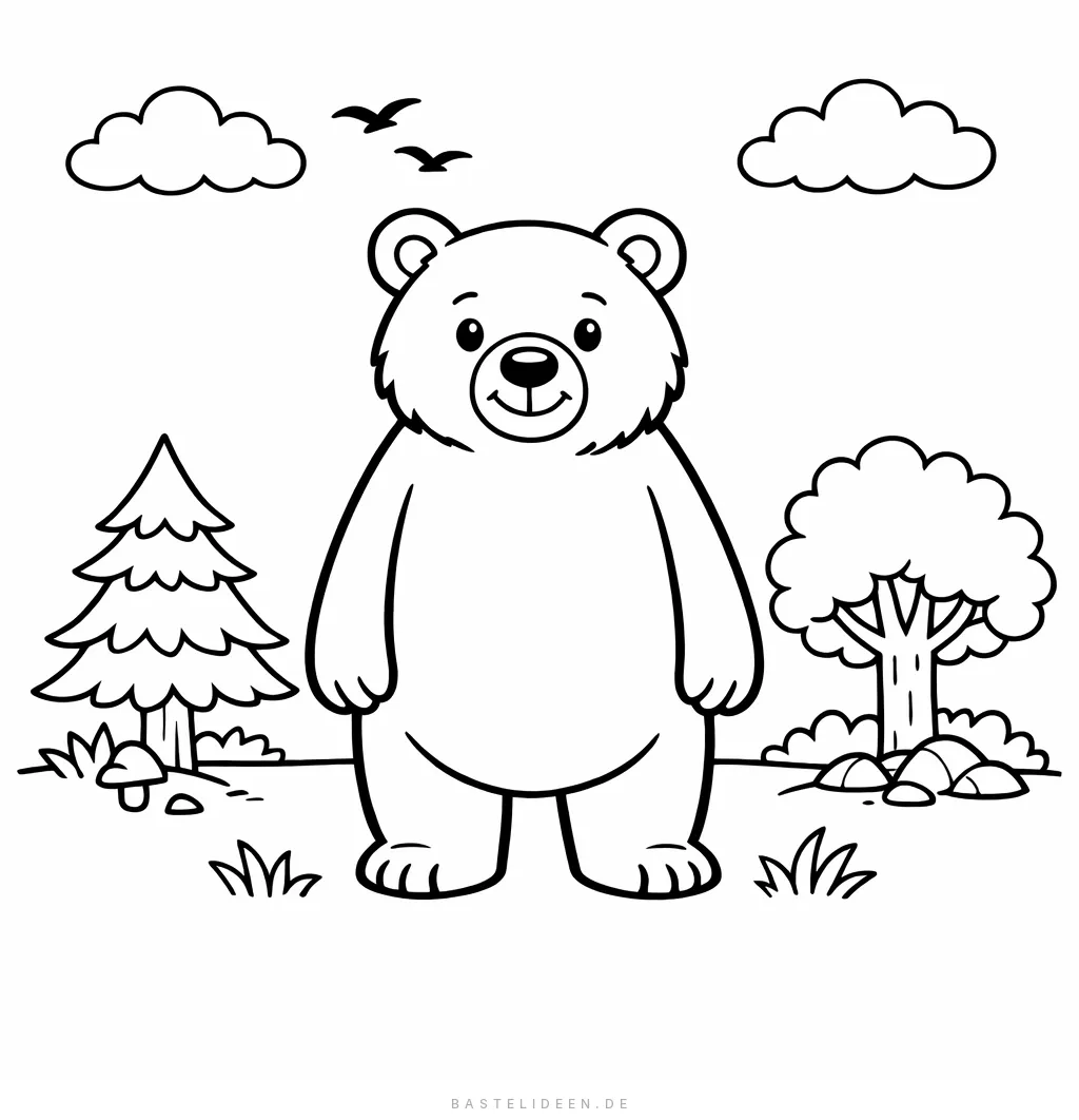 Freundlicher Braunbär steht im Wald