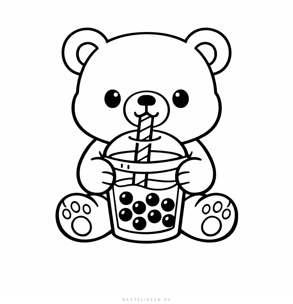 Süßer Bär hält einen großen Bubble-Tea-Becher