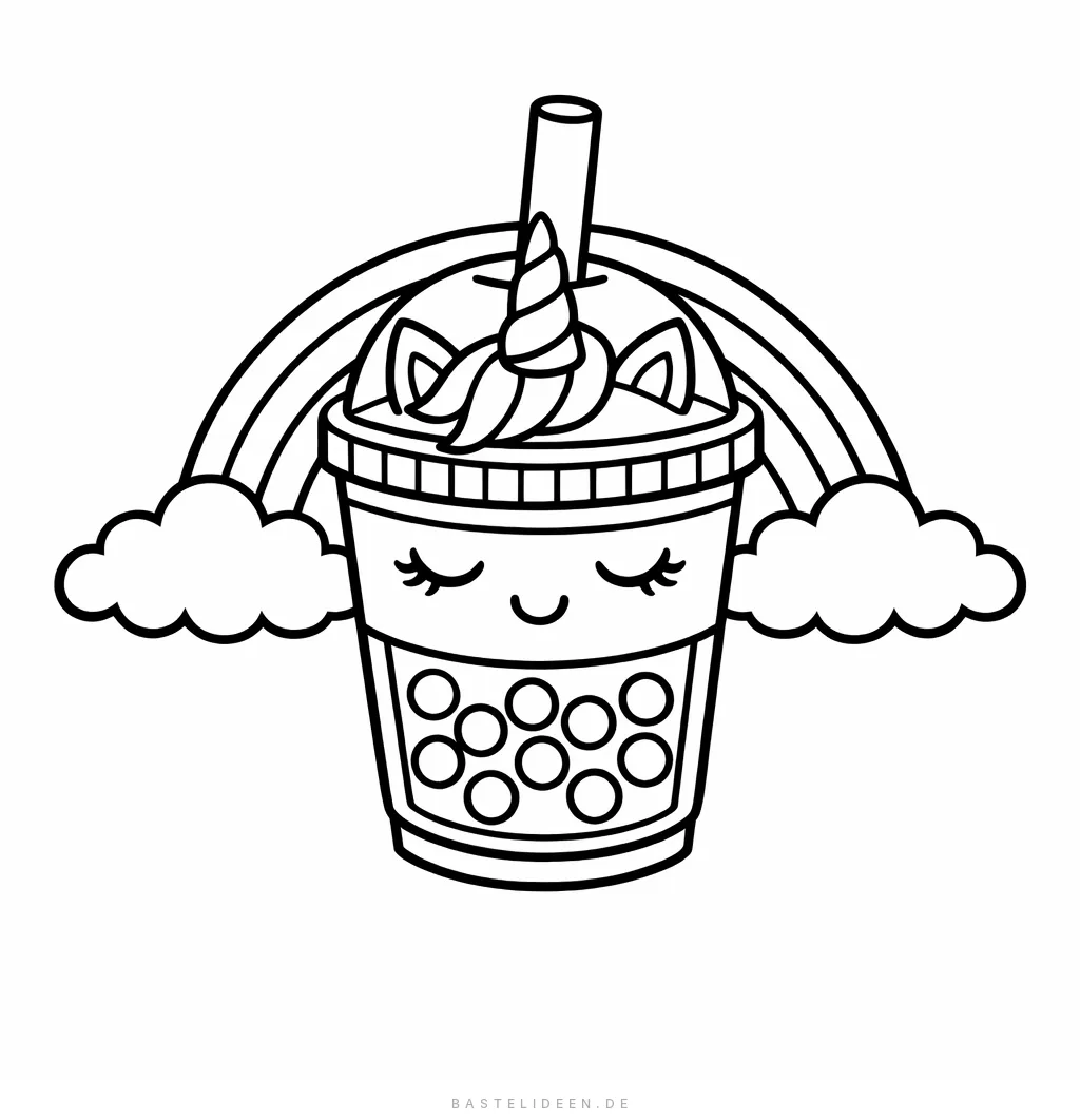Einhorn-Bubble-Tea-Becher mit Regenbogen und Boba-Perlen