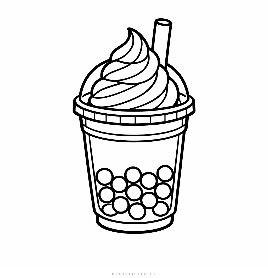 Bubble-Tea-Becher mit Eiscreme-Topping und Boba-Perlen
