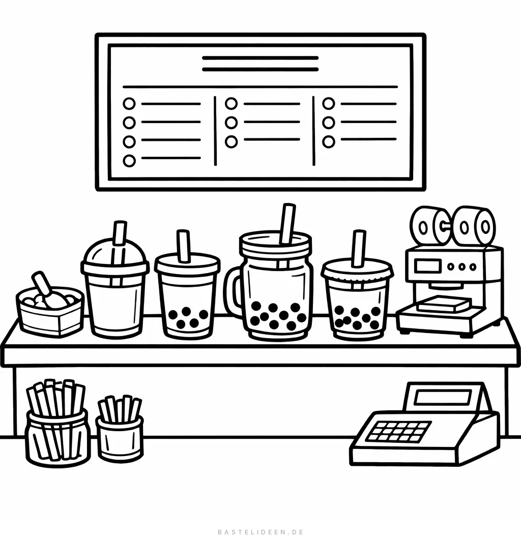 Bubble-Tea-Laden mit Theke und Menütafel