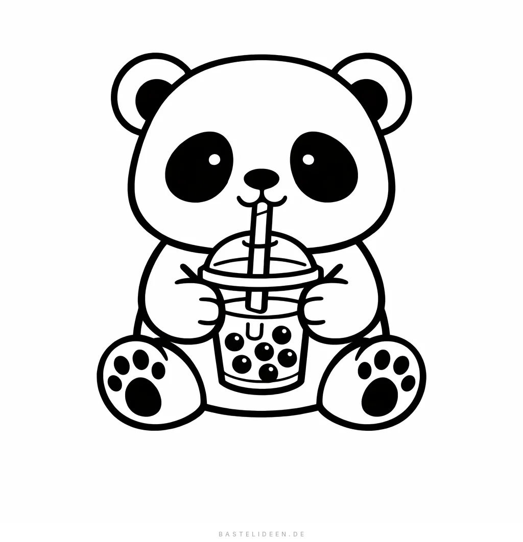 Panda trinkt Bubble Tea durch einen Strohhalm