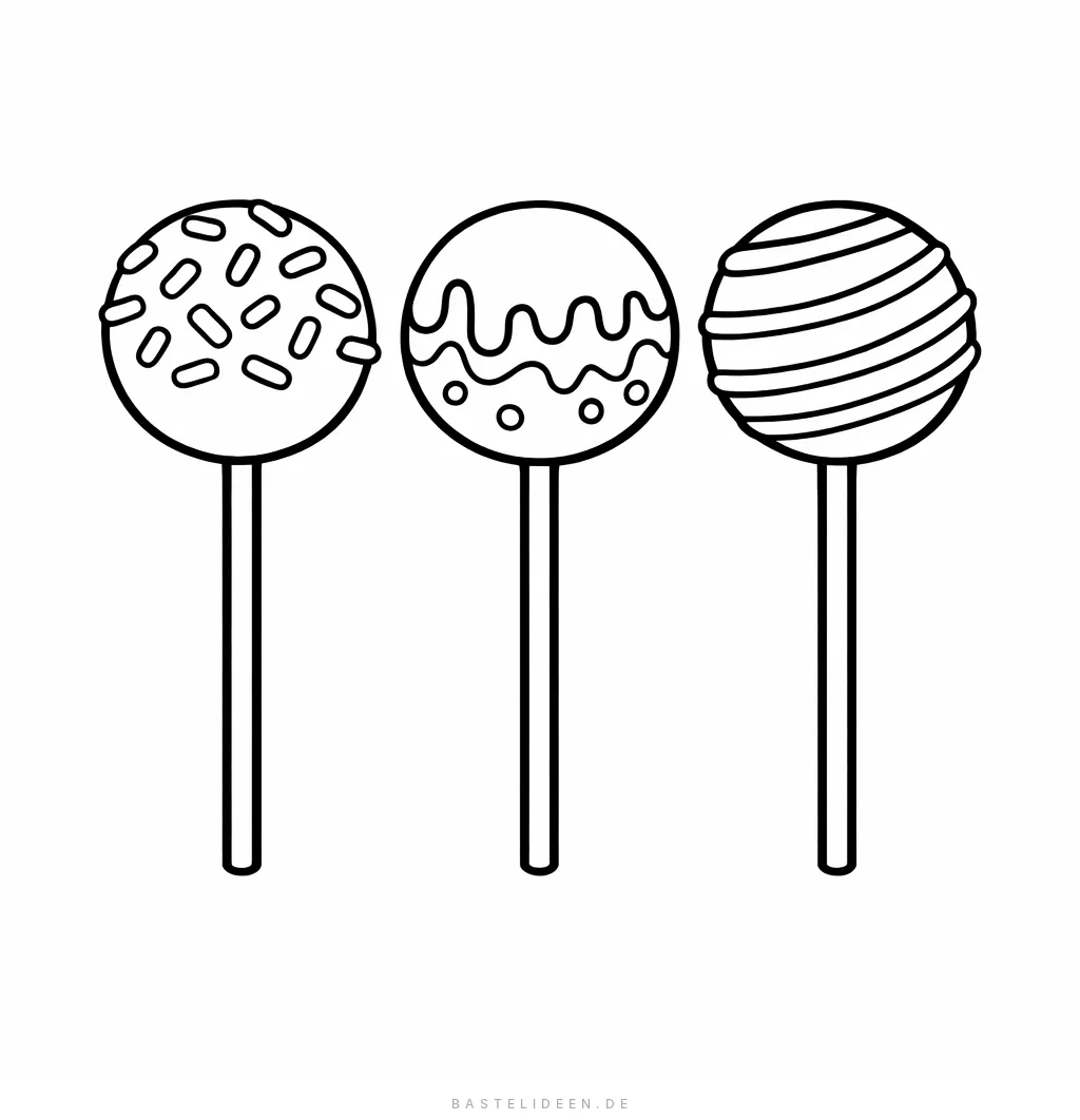 Drei Cake Pops am Stiel mit Streuseln und Glasur