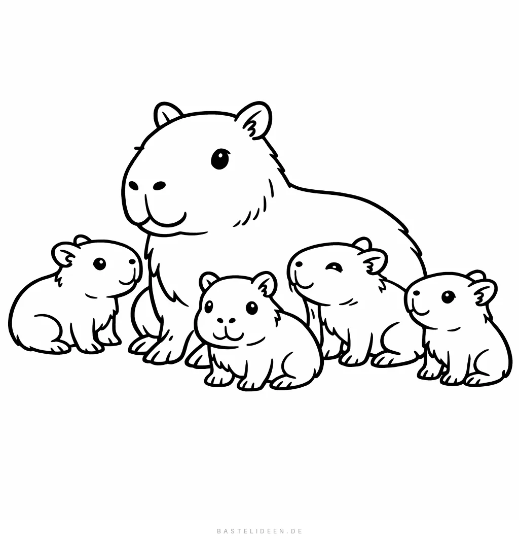 Capybara-Familie mit Mutter und Babys