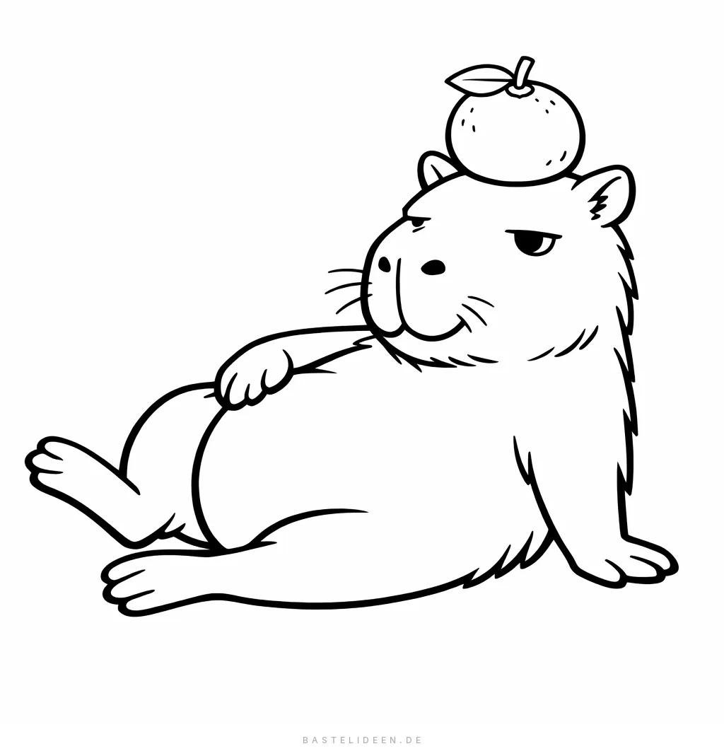 Lustiges Capybara mit Orange auf dem Kopf