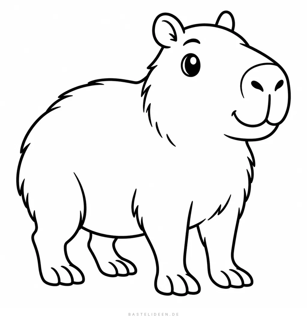 Capybara steht seitlich mit ruhigem Blick