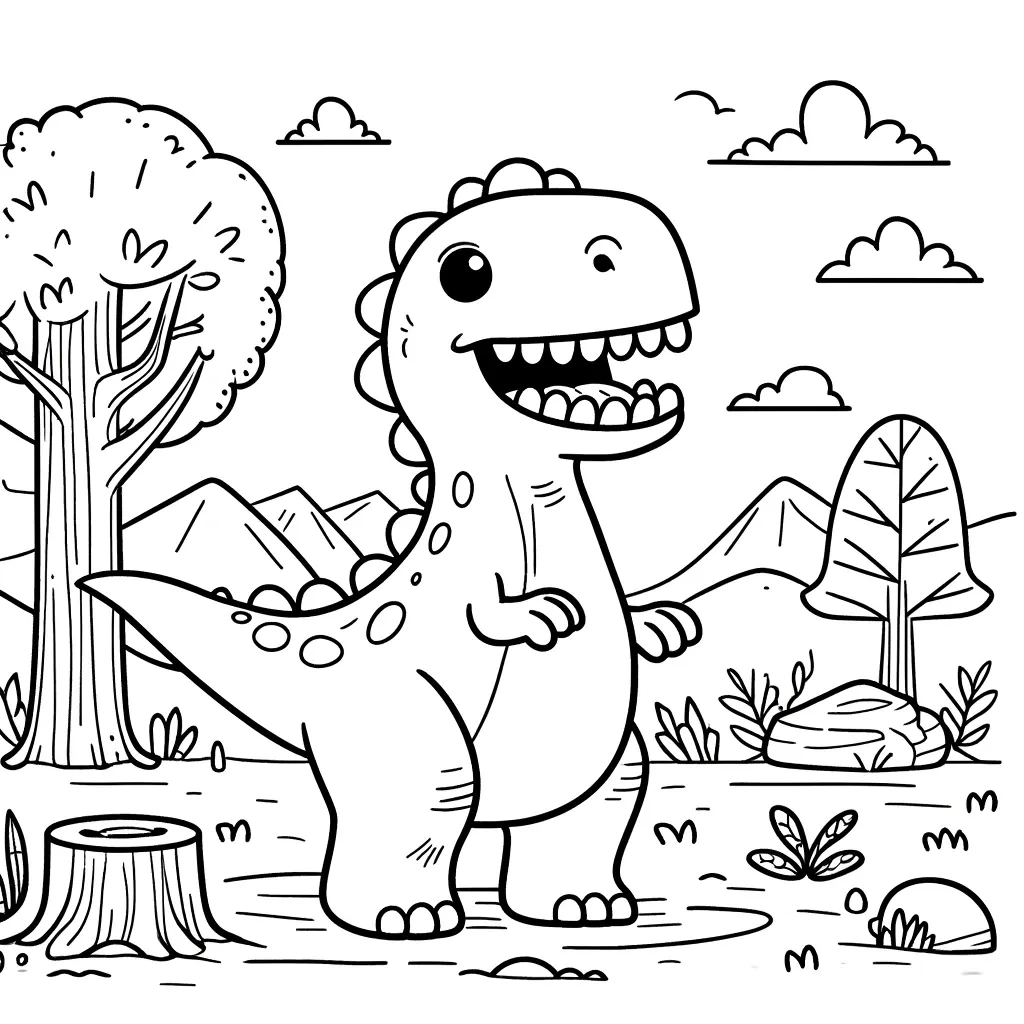 Verspielter Carnotaurus mit Bergen und Wolken