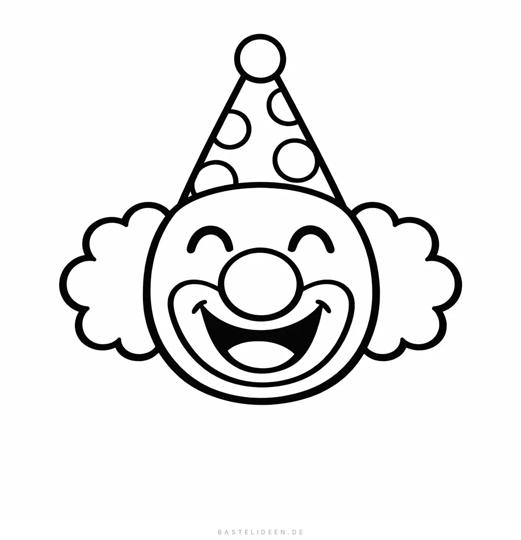 Fröhliches Clown-Gesicht mit großer runder Nase und Punktehut